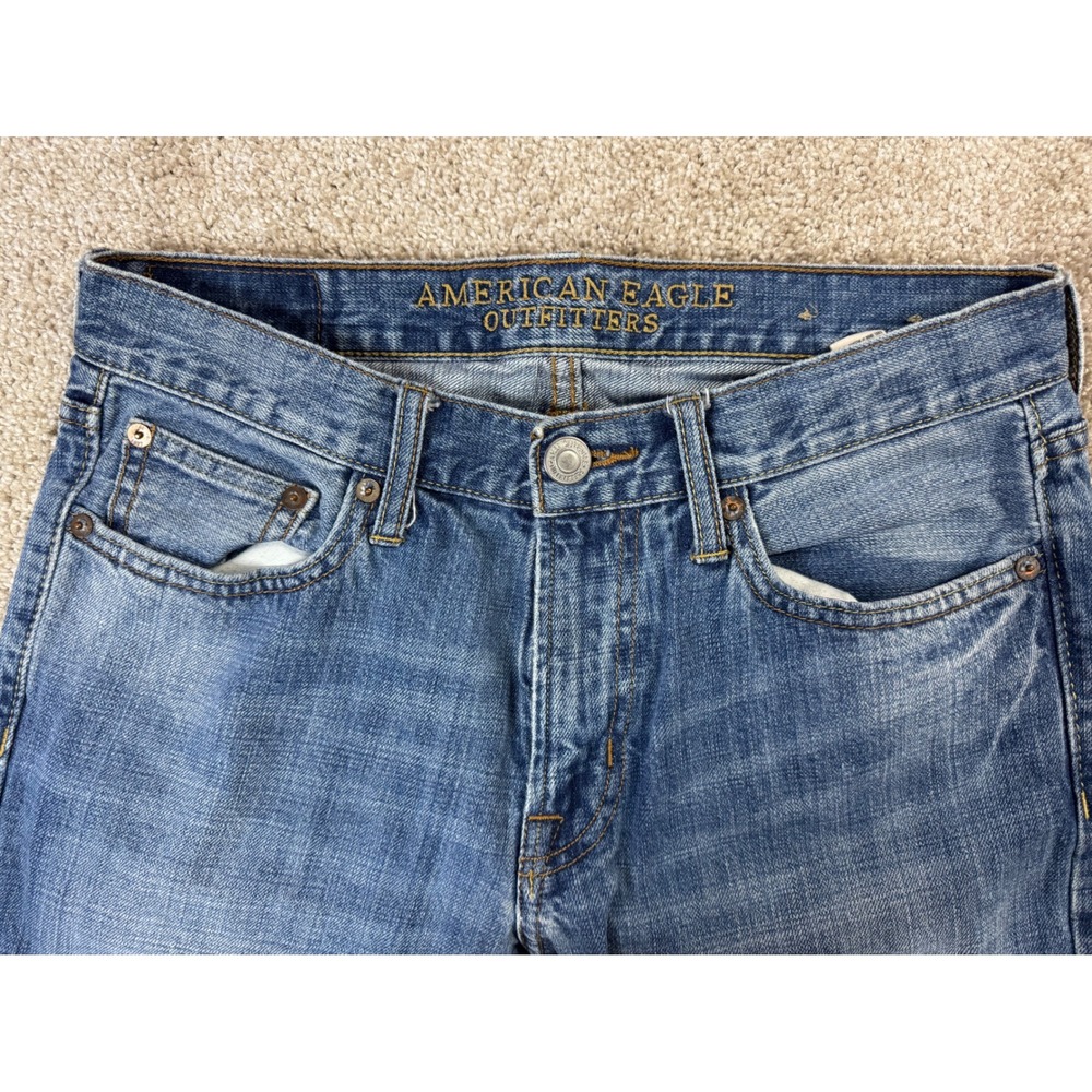 American Eagle Slim Straight Jeans Mens 29x32 Medium Wash Blue Denim 100% Cotton